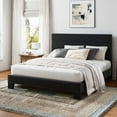 thumbnail image 2 of Einfach Queen Bed Frame, Platform Bed Frame with Panel Upholstered Velvet Headboard, Black, 2 of 7
