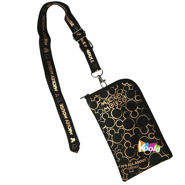 Disney Mickey Mouse Black & Gold Lanyard with Detachable Coin Purse