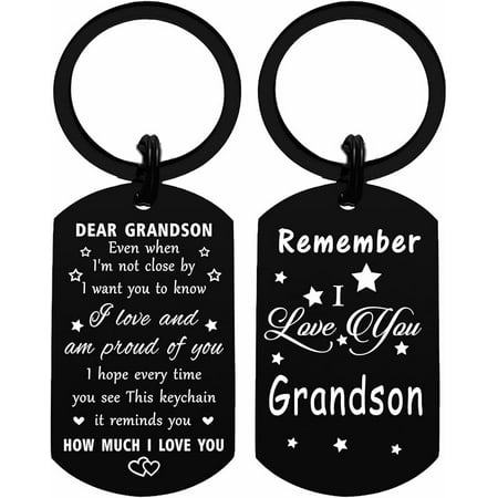 Grandson Gifts From Grandma - I Love My Grandson Keychain Black, Meaningful Grandson Graduation Gifts, Personalized Easter Present For Grandchild