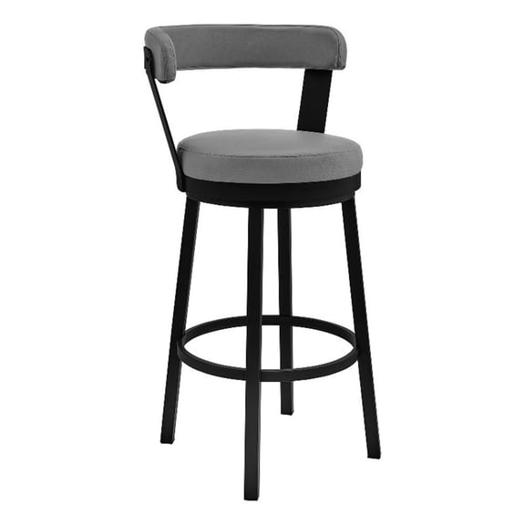 Pemberly Row 30" Metal & Faux Leather Swivel Bar Stool in Black/Gray