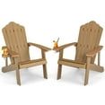 thumbnail image 1 of Patiojoy 2 Pcs Chaise Adirondack Hanches Chaise Adirondack avec Porte-Gobelet Grain de Bois Réaliste Chaise d'Extérieur Résistante aux Intempéries pour Capacité de Poids de 380 Lb Teck, 1 of 10
