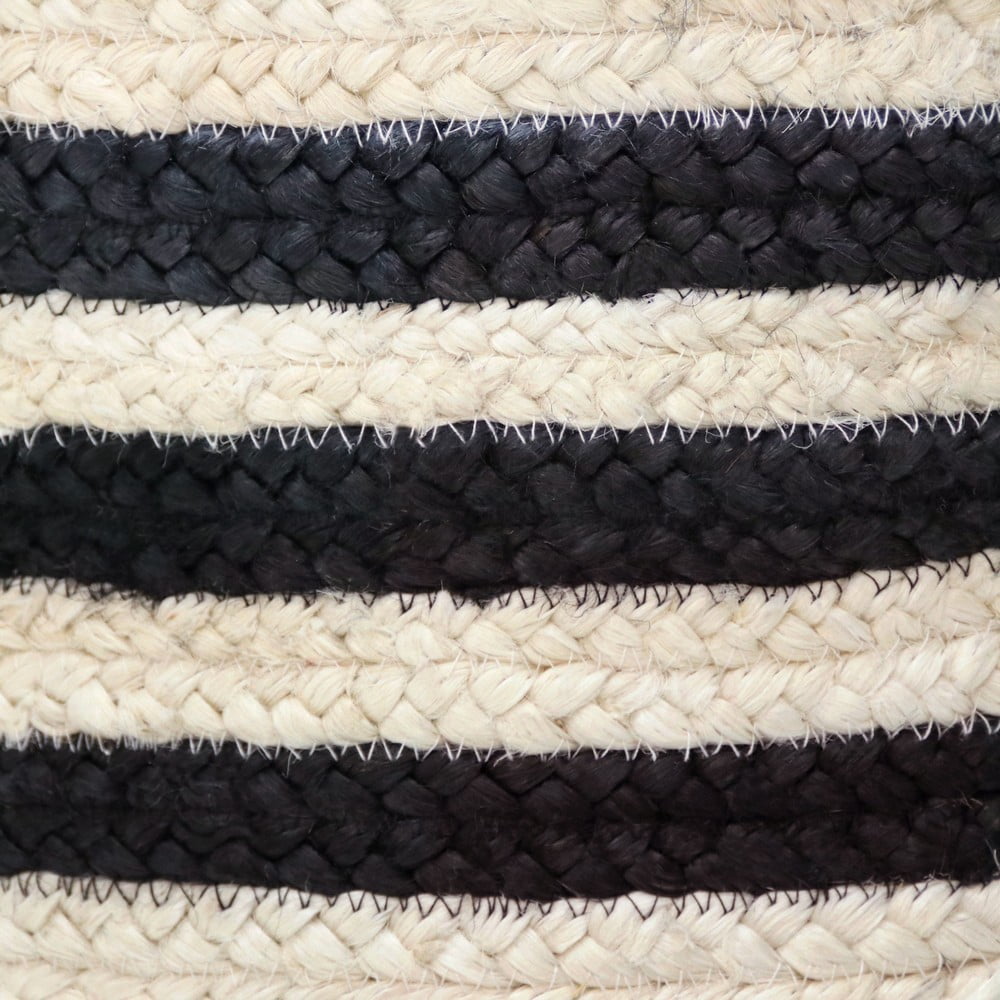 LR Home Woven Round Jute 19" Storage Basket with Handles, Black/White Multi Stripe