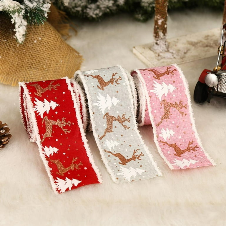 1 Roll Christmas Pink Ribbons Wired Edge Wrapping Ribbons Thin Reindeer  Christmas Tree Burlap Ribbon Tartan Ribbon for Christmas Tree Decor DIY  Craft