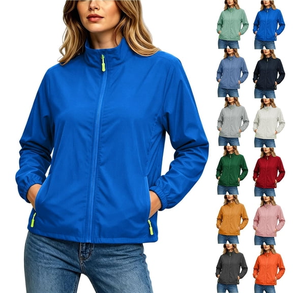 TARIENDY Waterproof Jackets for Women Mesh Liner Zip Up Jackets Active Outdoor Windbreaker with Zipper Pockets Thin Casual Coat Gold XL