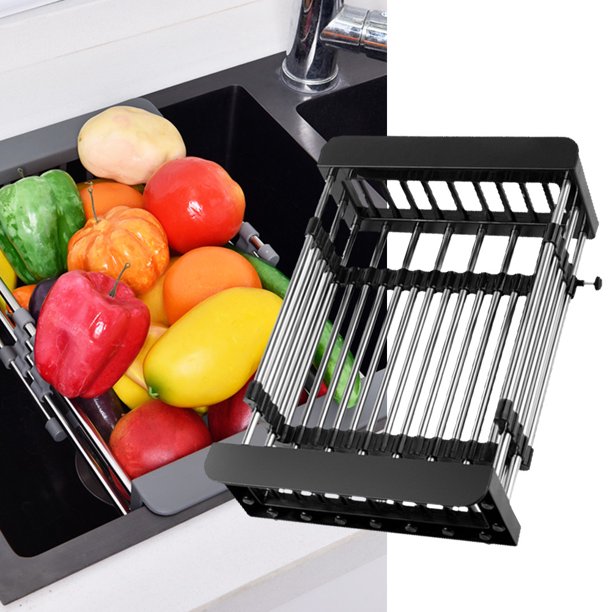 Escurreplatos Escurridor de platos, escurridor de platos, cesta de drenaje para fregadero para accesorios del hogar (L negro) Wdftyju Libre de BPA