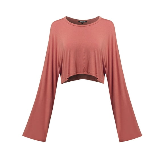 FashionOutfit Women's Trendy Solid Kimono Long Sleeve Crop Top