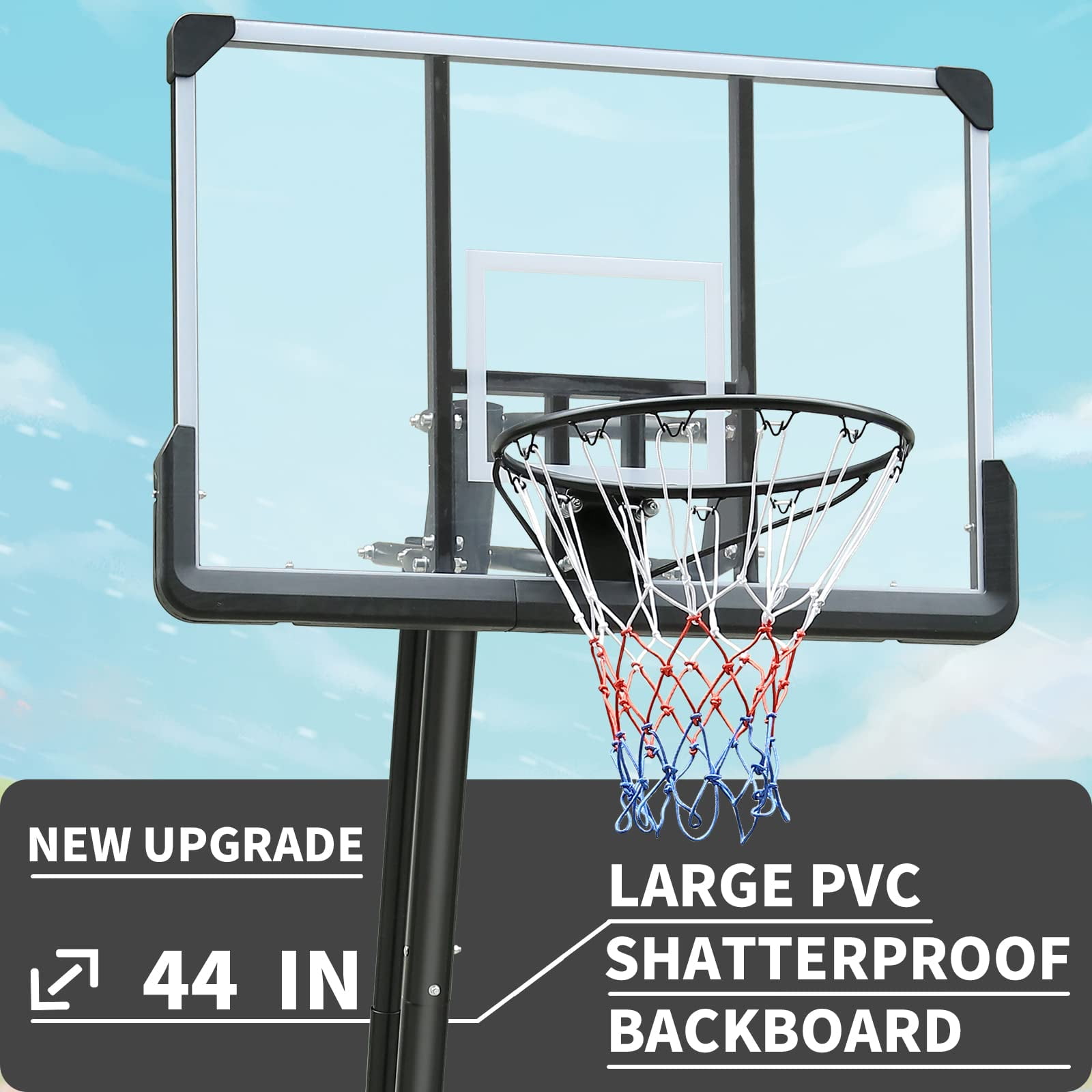 Height Adjustable Basketball Hoop, 7.5 to 10ft Stand with 44 Inch Backboard, Portable Goal System with Stable Base and Wheels, for Outdoor Use