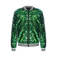 thumbnail image 3 of renvena Kids Girls Shiny Baseball Jacket Flip Sequin Blazer Jacket Coat Long Sleeve Zipper Outerwear Green 10, 3 of 7