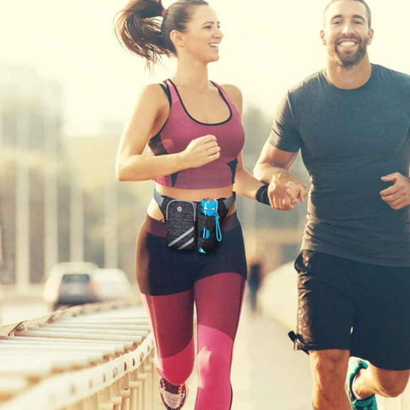 hengsof Running Belt Sport Waist Pack with Water Bottle Holder Fanny Pack Cellphone Storage for Dog walker Hiking Travel
