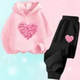thumbnail image 3 of Conjunto de 2 piezas de sudadera con capucha y pantalones informales para niñas, trajes deportivos para adolescentes, conjuntos de estilo coreano para niños, conjuntos de ropa para bebés bonitos, 3 of 5