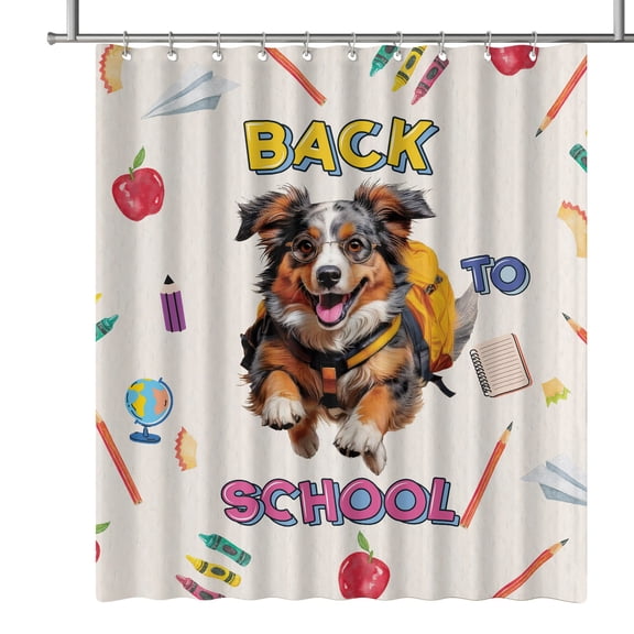 Back to School Cute Australian Shepherd Shower Curtain Aussie Dog Lover Gifts Waterproof Bathroom Bathtub Curtain - 13010
