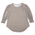 thumbnail image 5 of Women's Tops Casual T Shirt Crew Neck 7/8 Sleeve Loose Fit Ripple Pattern Blouse, 5 of 7