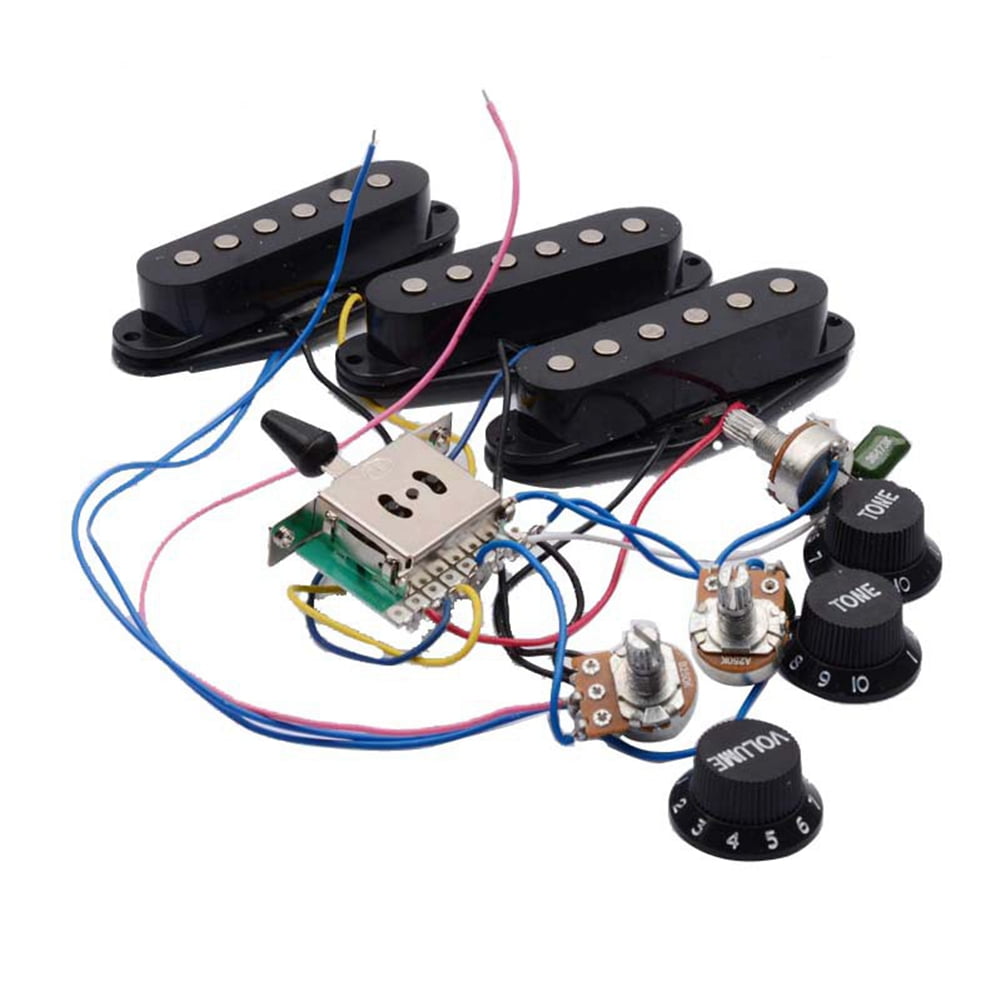 2Pcs Electric Guitar Pickup Wiring Harness Prewired 5-Way Switch Sss Pickup for Electric Guitar - Black & White