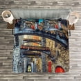 thumbnail image 3 of Ambesonne Medieval Quilted Bedspread Set 3 Pcs, Old Stone House Town, King Size, Grey Red Brown, 3 of 3
