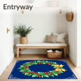 thumbnail image 3 of ODIKA 5'x7' Machine Washable Non-Slip Area Rug, Holly Berry Wreath Needlework with Traditional Motifs High Traffic Rug with Pad, Blue, 649784, 3 of 8