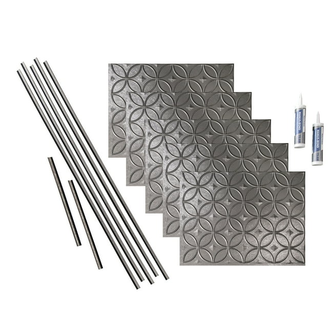 FASÄDE Rings Decorative Vinyl Backsplash 15 sq ft Kit in Galvanized Steel