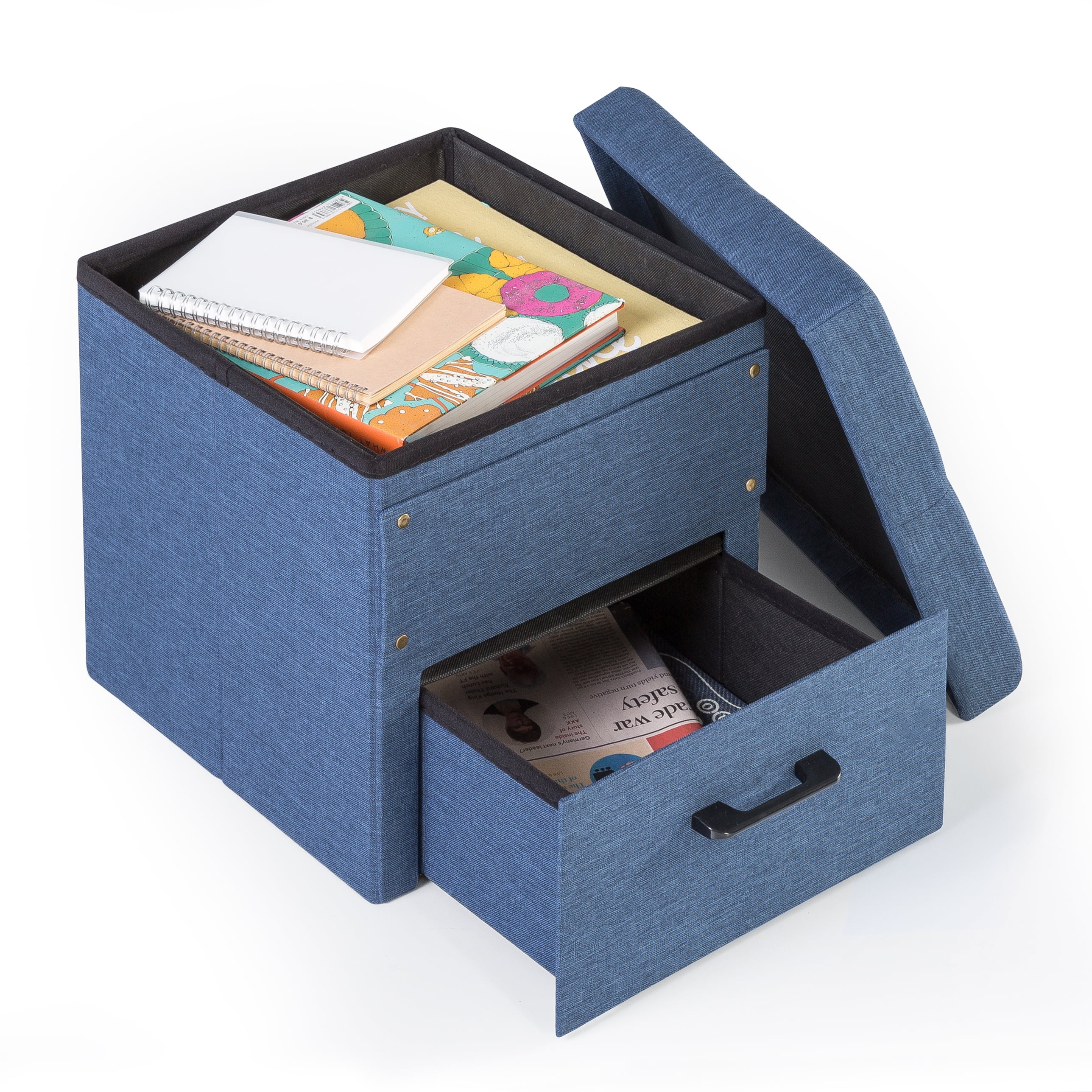 Mellow Stockbox 15" Ottoman with Storage Drawer, Blue