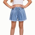 thumbnail image 3 of FAIWAD Girls Denim Shorts Summer Cute Pleated Mini Jeans Kids Elastic High Waist Pull On Shorts, 3 of 8