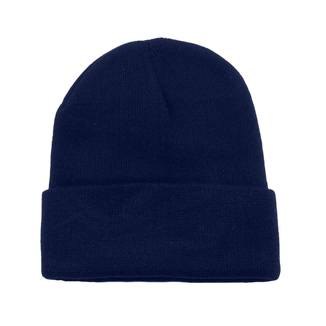 Ensemble de 3 Bonnets Longs Simples à Revers Skullies pour Hommes et Femmes (Bleu Marine)