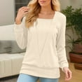 thumbnail image 2 of XuJwPNcy Womens Long Sleeve Patchwork Shirts Square Neck Pullover Top Solid Color Lightweight Clothing, 2 of 7