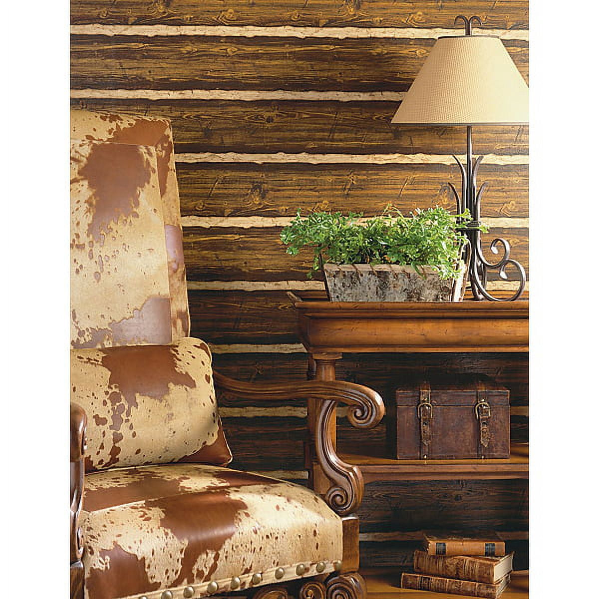 Chesapeake Log Brown Wood Paneling Unpasted Expanded Vinyl Wallpaper, 21-in by 33-ft, 57.8 sq. ft.
