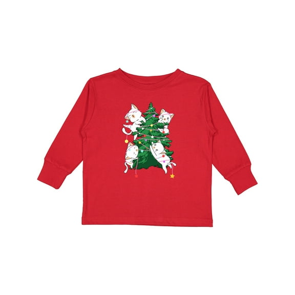 Inktastic Kawaii Cats Christmas Tree Boys or Girls Long Sleeve Toddler T-Shirt