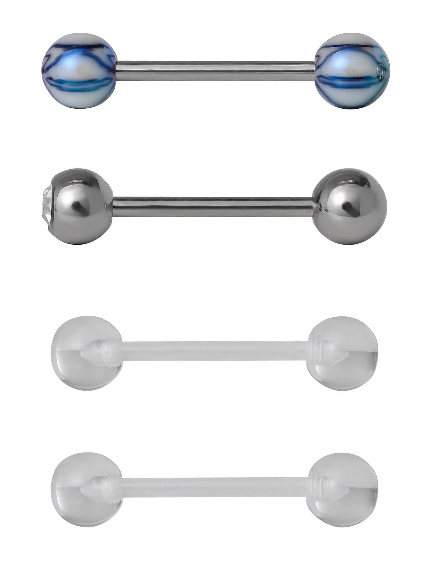 D.Bella 14G Clear Bioflex Acrylic Tongue Rings & Nipple Retainers - 12mm 14mm 16mm 19mm, 16 Pieces Total