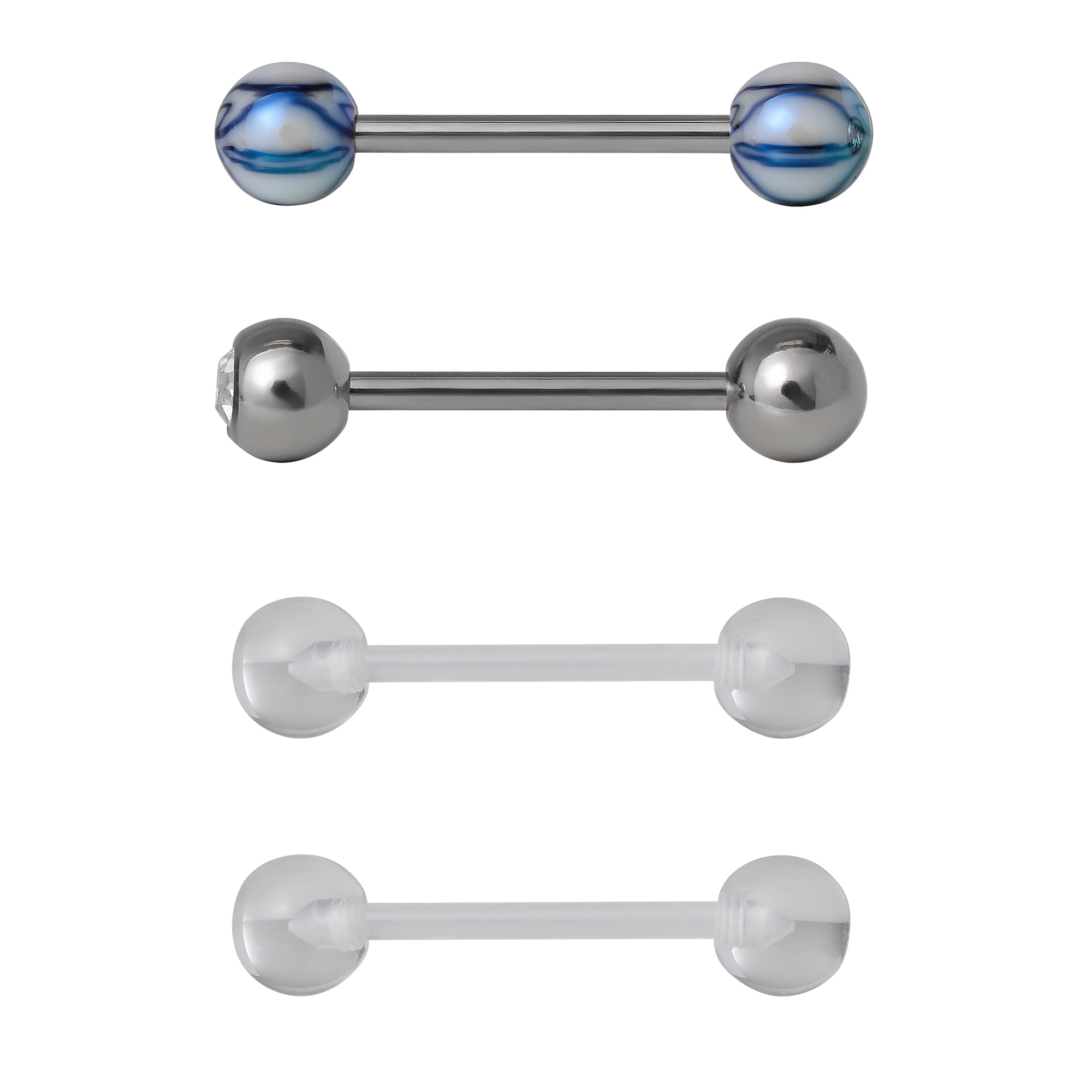 Stainless Steel Women's Crystal Belly Rings, 4 Pack