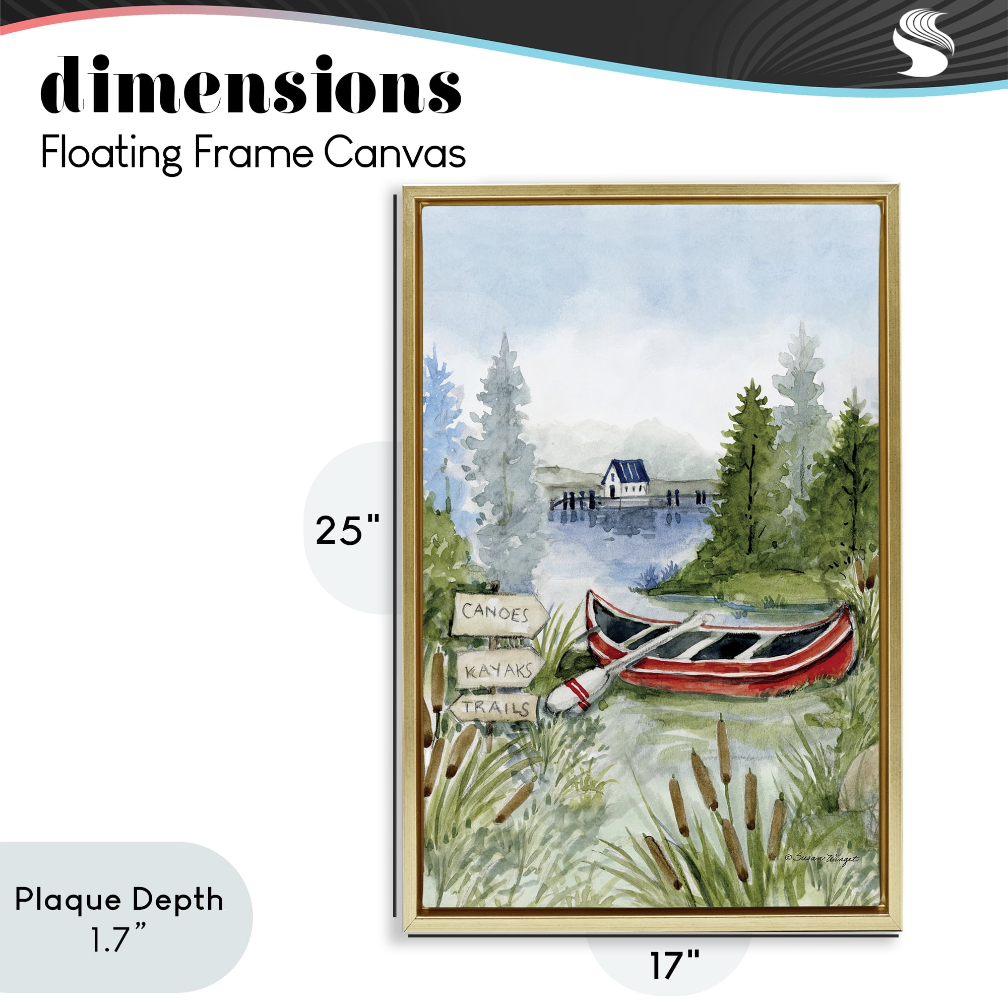 Stupell Industries Canoe On Lake Gold Framed Floater Canvas Wall Art, design by Susan Winget