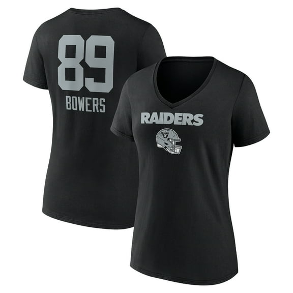 Women's Brock Bowers Black Las Vegas Raiders Name & Number Team Wordmark V-Neck T-Shirt