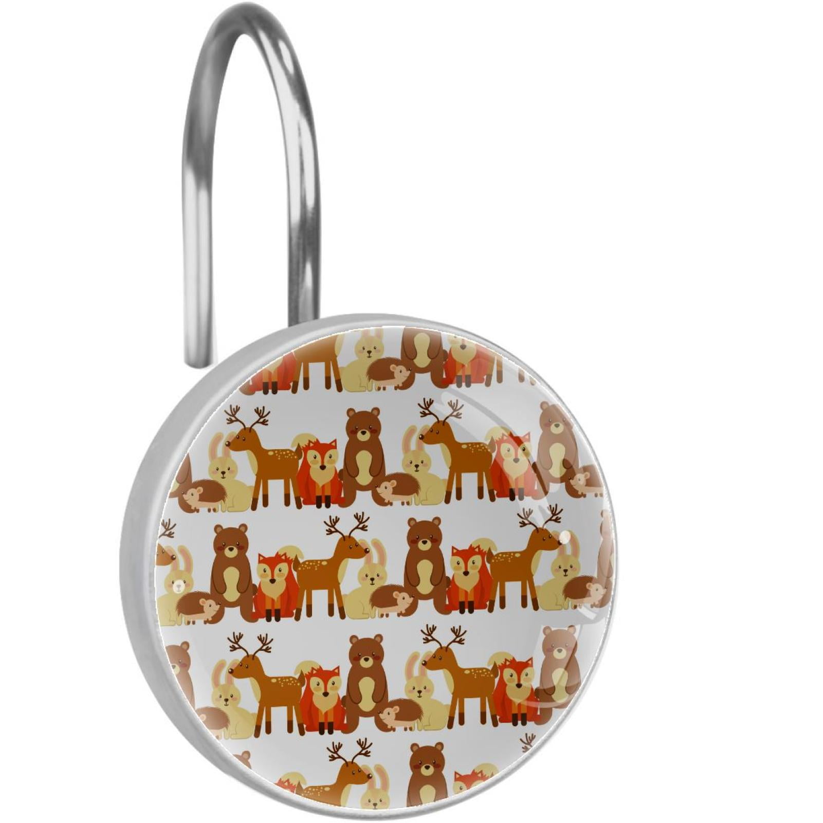 Animals Forest Wildlife Shower Curtain Hooks（Set of 12）for Home Hotel