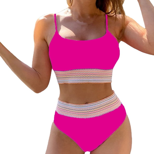 KIHOUT Bikini Sets Two Piece Sports Swimsuit for Women Ladies Swimsuit Sexy High Waist Solid Color Panel Colorful Bikini Swimsuit Solid Color Backless Split Steel Support Swimsuit Set