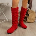 thumbnail image 2 of Women's Slouchy Round Toe Mid Calf Boots Soft Sole Faux Suede Pull on Low Heel Boots Fall Winter Casual Footwear Red, 2 of 9