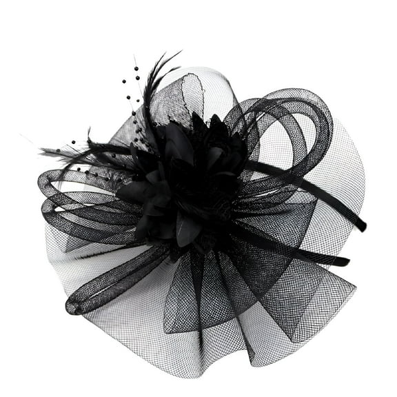 TELOLY Women's Kentucky Derby Hat with Ribbons, Mesh, Feathers, Fashion Wedding Fascinator, Sun Hat for Women, Black, One Size