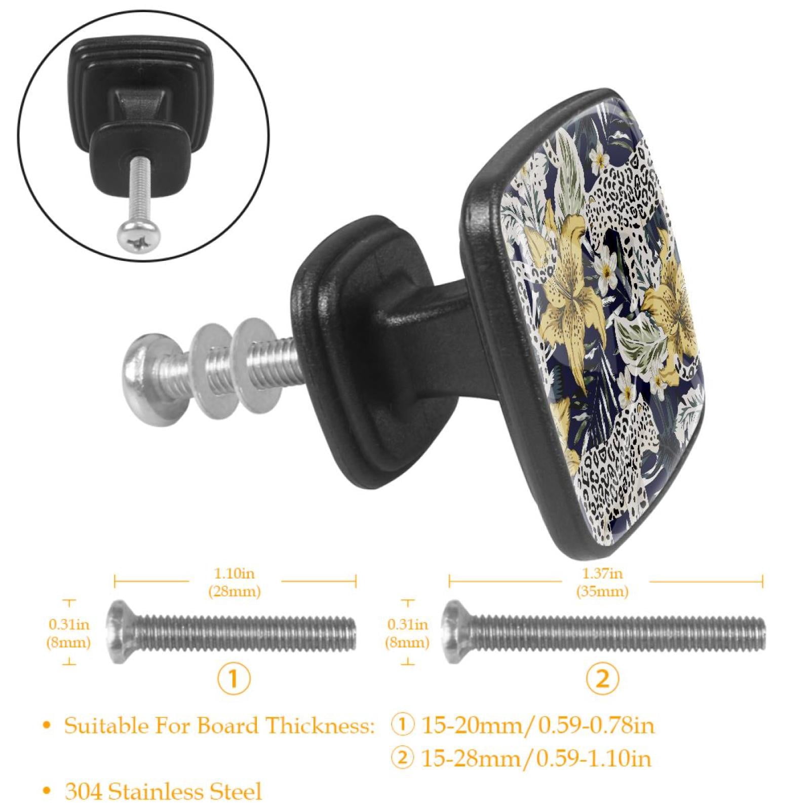 4 Pcs Cabinet Handle Drawer Pulls Tropical Leaves Floral Knobs with Screws Square Furniture Office Cabinet Knob Decoration