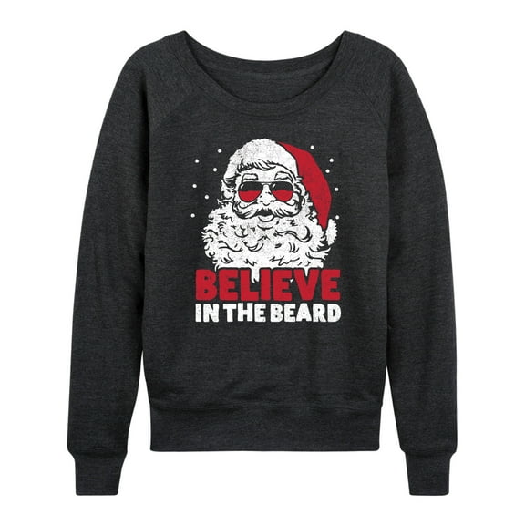Instant Message - Believe In The Beard Christmas Santa - Women's Lightweight French Terry Long Sleeve Shirt