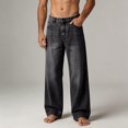 thumbnail image 2 of JUSLIO Jeans for Men,Vintage Washed Wide Leg Loose Straight Casual Denim Jeans,Black 2XL, 2 of 9