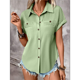 thumbnail image 4 of Camisa Plisada de Corta con Botones para Mujer, Blusa Informal de Negocios de Corte Entallado con Bolsillo, Verano 2025. Verde XXL, 4 of 9