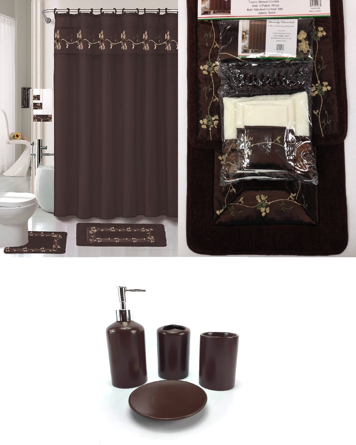 22 Piece Bath Accessory Set BEVERLY Chocolate Brown