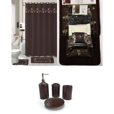 22 Piece Bath  Accessory  Set BEVERLY Chocolate Brown  