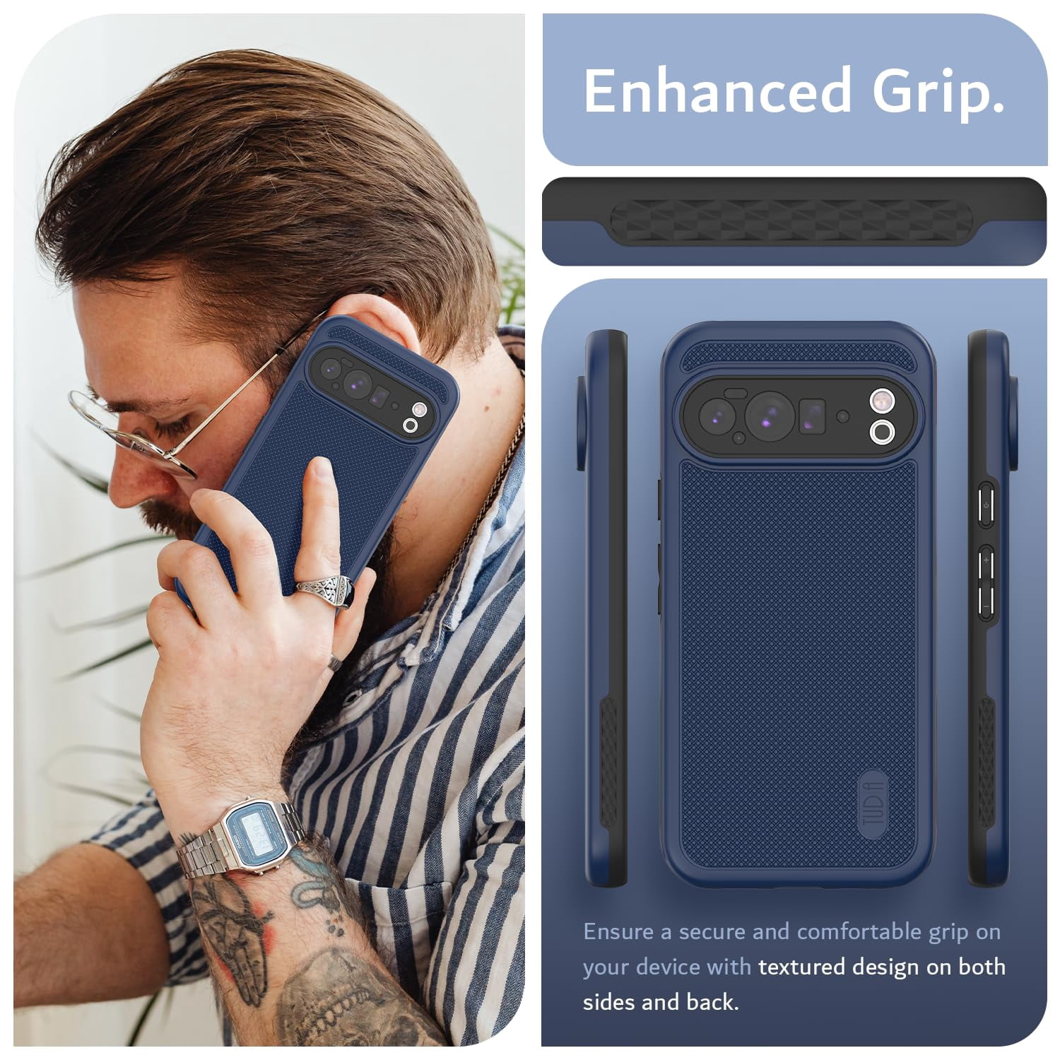 TUDIA MergeGrip Case for Google Pixel 10 Pro XL (2025), Shockproof Dual Layer Rugged Protective Phone Case, Indigo Blue