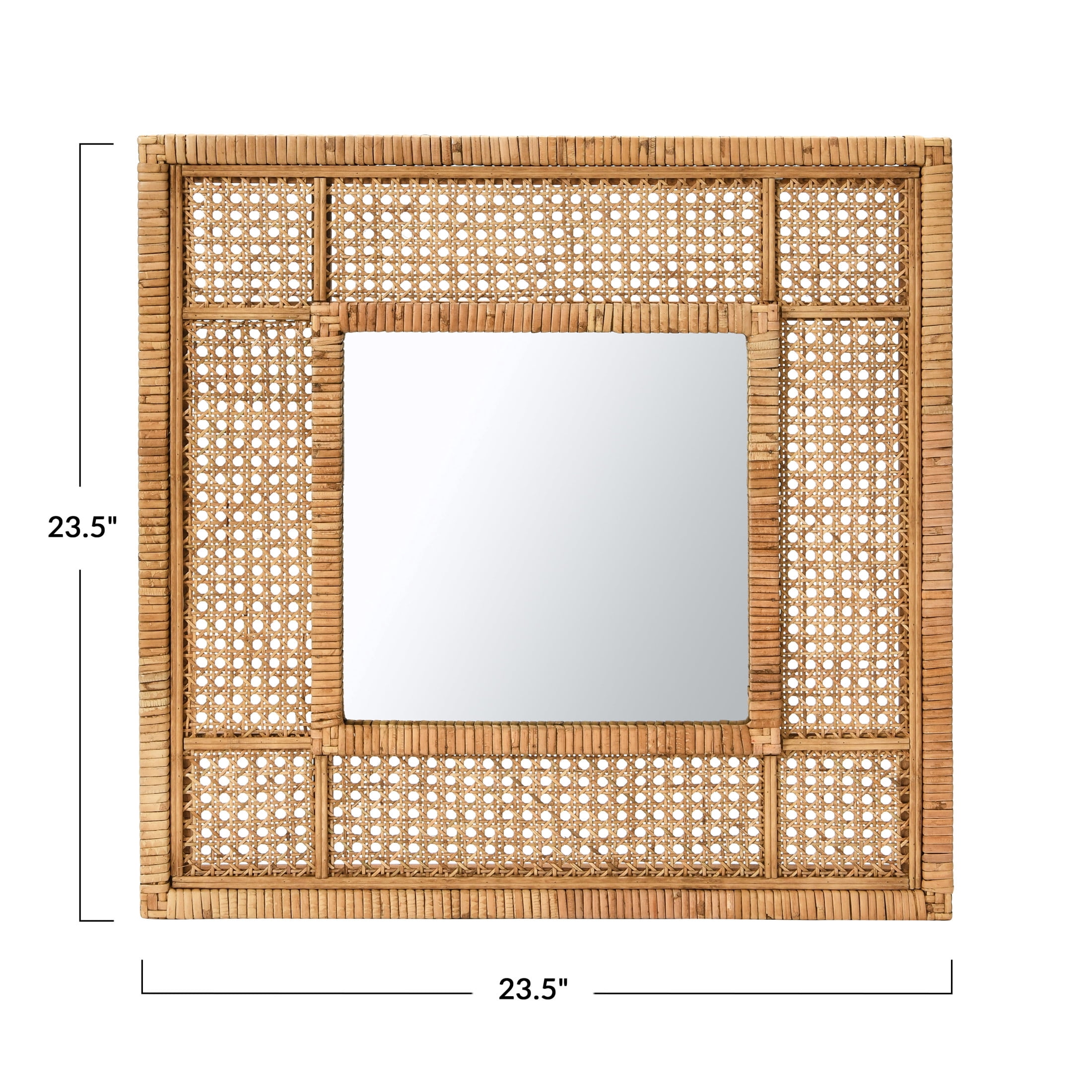 Creative Co-Op Square Boho Rattan Framed Wall Mirror, Natural