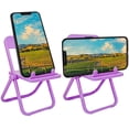 thumbnail image 1 of 2Pcs Mini Chair Shape Cell Phone Holder Car, Universal Candy Color Portable Stool Shape Mini Desktop Phone Holder Table Top Decoration Foldable Purple, 1 of 8