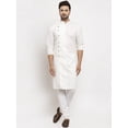 thumbnail image 1 of eloria Men's White Solid Angrakha Thread Work Kurta With Churidar Pyjama, 1 of 6