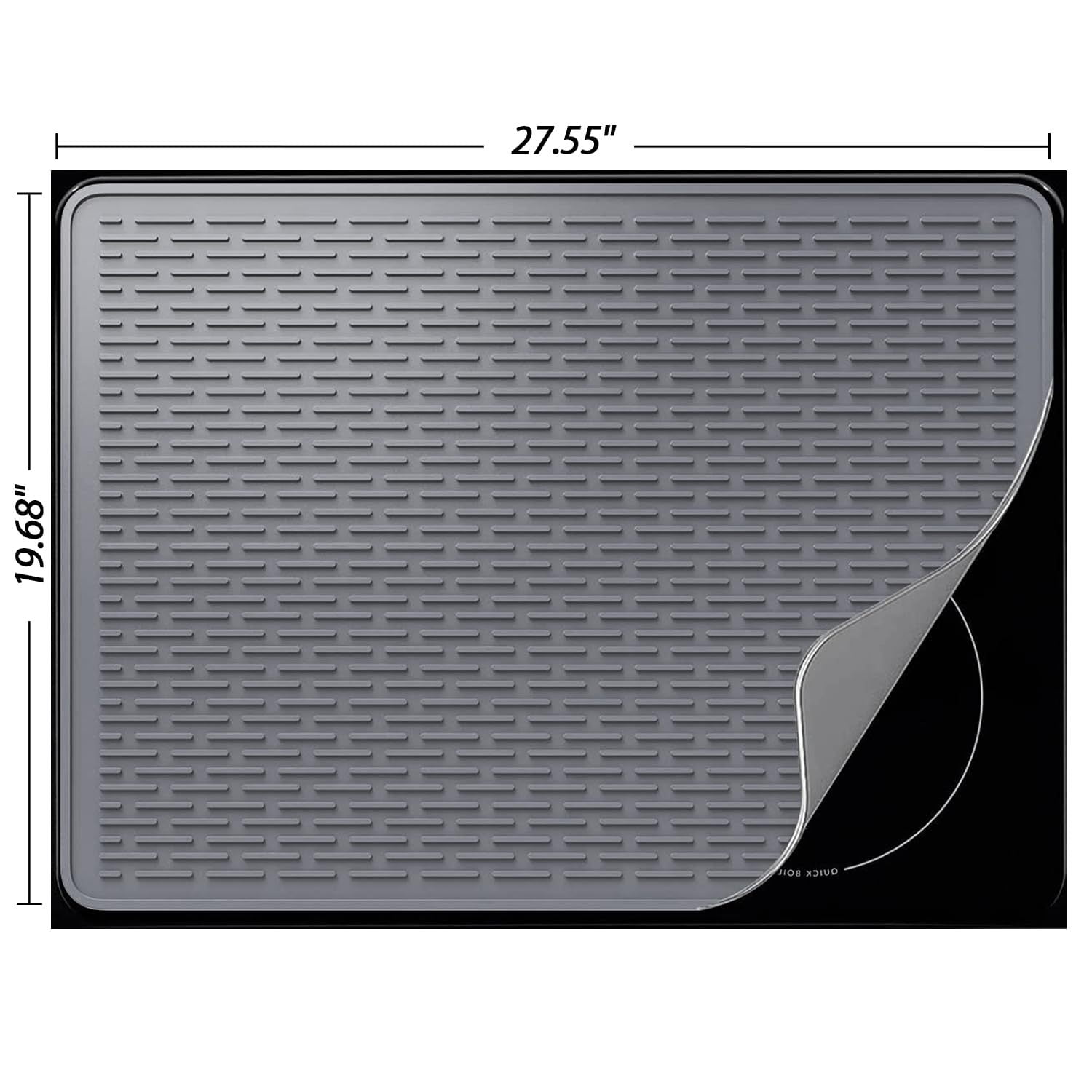Multipurpose Sink Mat Silicone Non-Slip Under Sink Mat Heat Resistant Solid Flexible Dishwasher Safe Stove Top Cover, Dark Grey