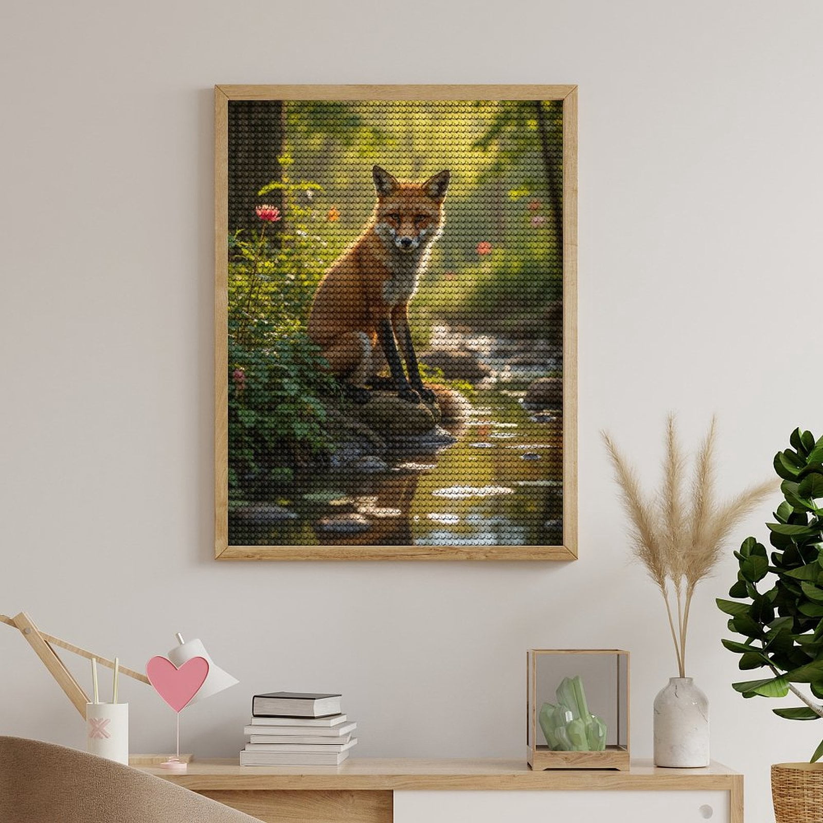 Diamond Art Kits for Adults, Fox Riverside Nature Scene 5D Diamond Painting Kits for Adults Beginners, DIY Full Drill Diamond Painting, Gem Art and Crafts 12x16