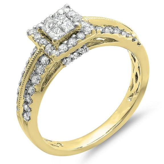 Dazzlingrock Collection 1.00 Carat (ctw) 14K Princess & Round Diamond Ladies Bridal Engagement Ring 1 CT, Yellow Gold, Size 7.5