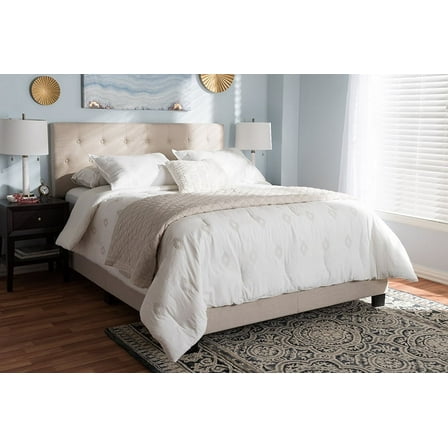 Baxton Studio Cassandra Light Beige Fabric Upholstered Queen Size Bed