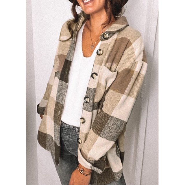 Camisas de bolsillo para mujer, abrigo casual con estampado a cuadros, abrigo a cuadros de moda para mujer, camisas, chaqueta a cuadros con solapa para mujer, eficiencia óptima