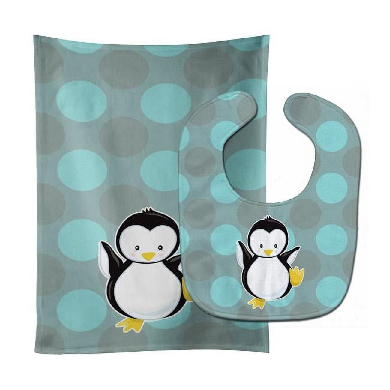 Carolines Treasures BB8605STBU Penguin on Polkadot Baby Bib & Burp